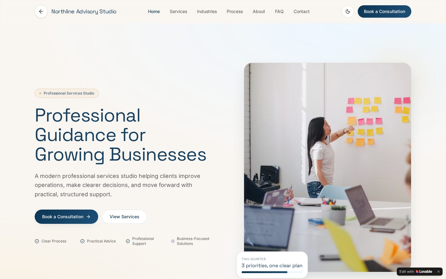 Desktop screenshot of the Professional Services demo website